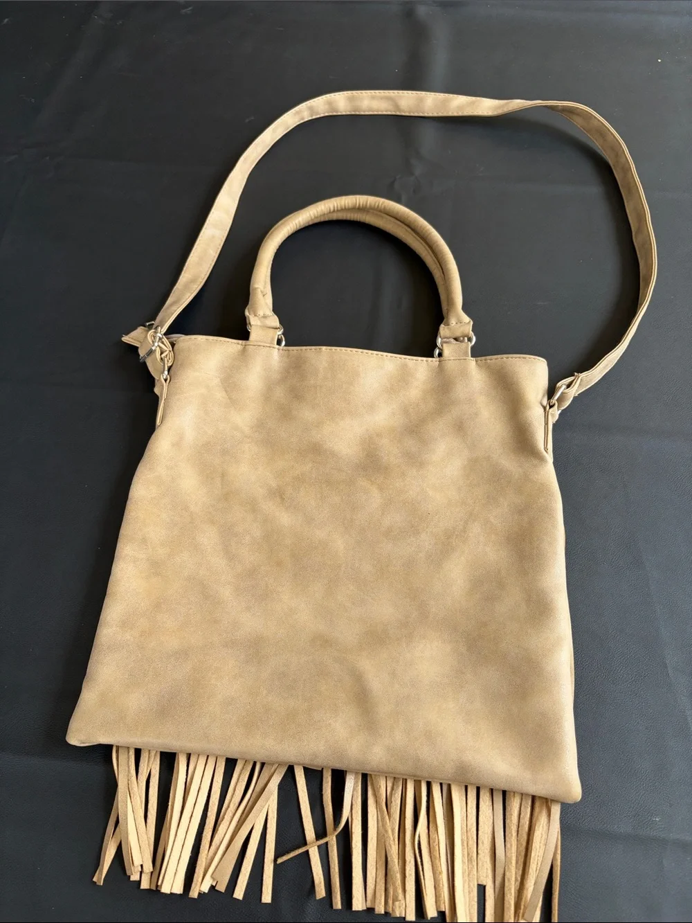 Cato Tan Tooled Floral Studded Fringe Satchel Crossbody Bag